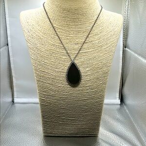 Robert & Rose black gemstone pendant silver tone necklace teardrop glam evening